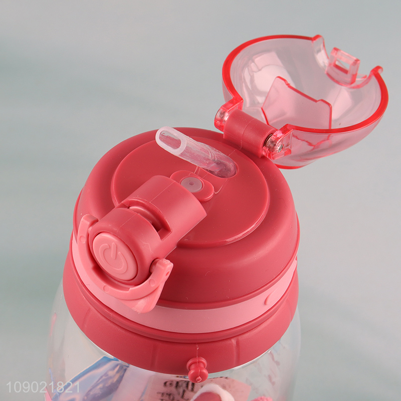High Quality 550ml Reusable Plastic Kids Water Bottle with Straw & Strap