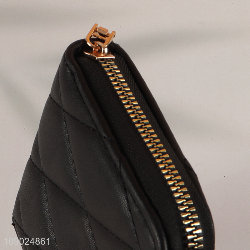 China products black fashionable pu leather women wallet with zipper