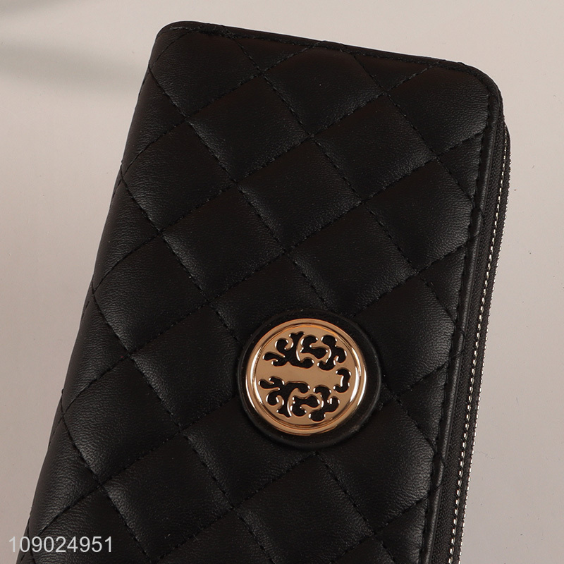 Factory price black pu leather waterproof long style women wallet for sale