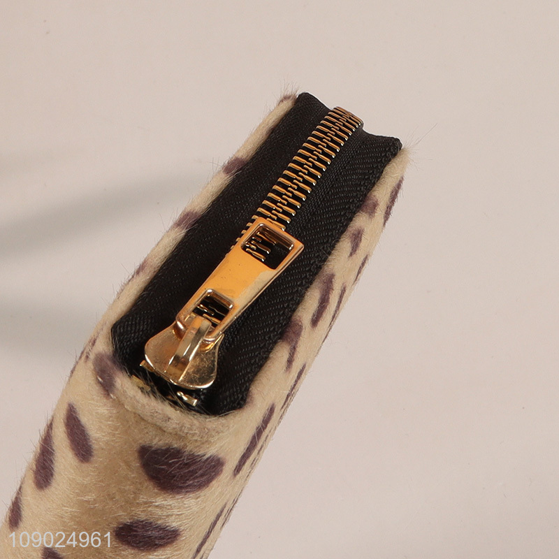 Best selling leopard print ladies long style wallet with zipper