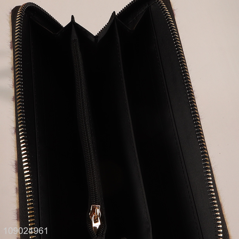 Best selling leopard print ladies long style wallet with zipper