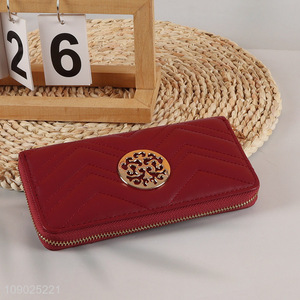 Top sale red long style <em>women</em> pu leather <em>wallet</em> with zipper