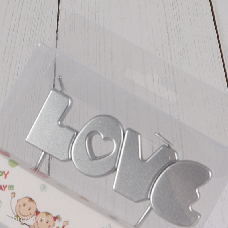 Yiwu market silver love letter birthday cake decorative candle cupcake candle