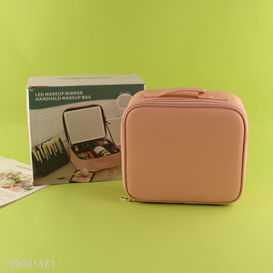 Hot items portable pu leather led makeup <em>mirror</em> handheld makeup bag