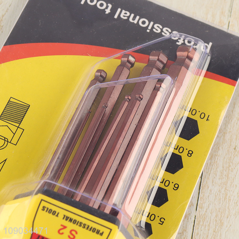 Top products 9pcs professional hand tool medium long hex wrench set