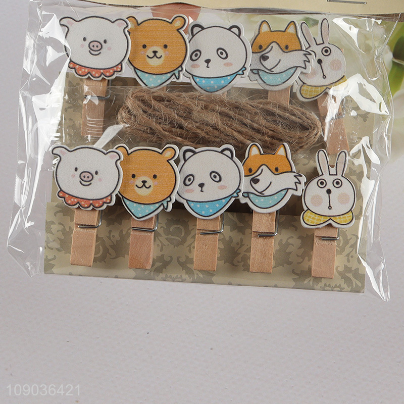 High Quality 10PCS Cartoon Wooden Clips Clothes Pins for Photo Hanging