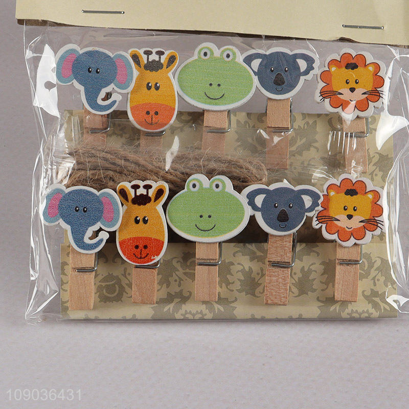 Hot Selling 10PCS Mini Wooden Clothespins Cartoon Wooden Memo Photo Clips