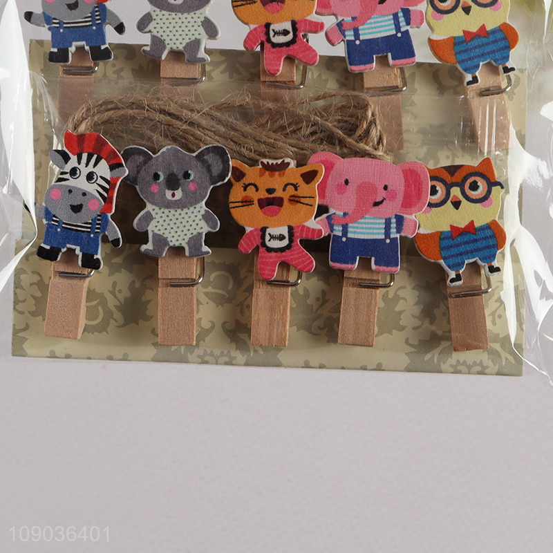 Factory Price 10PCS Cute Cartoon Wooden Clothes Pins Wooden Photo Clips