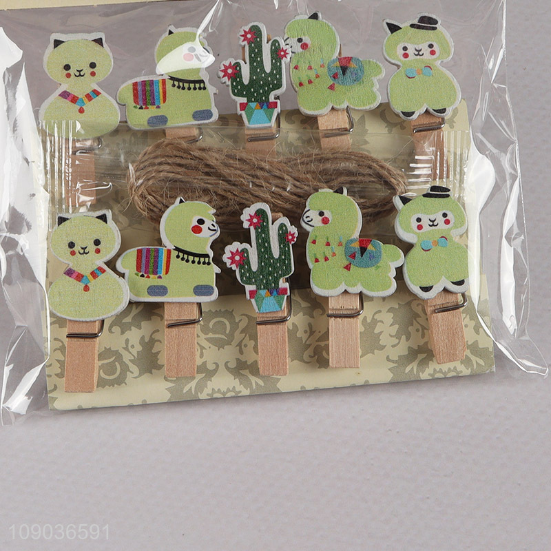 Hot Selling 10PCS Cute Cartoon Wooden Clothespins Small Photo Memo Clips