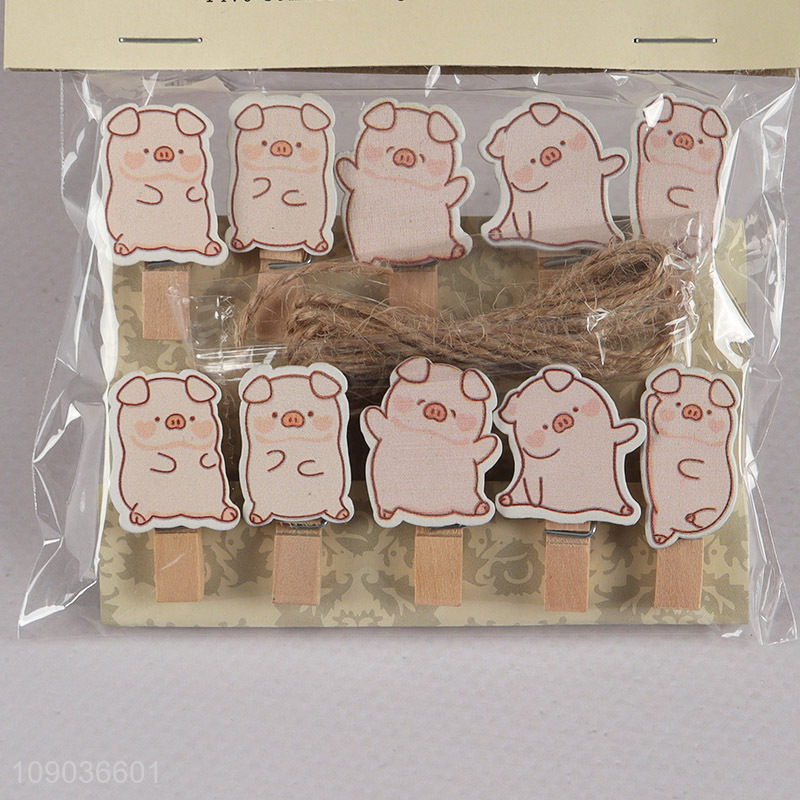 Good Quality 10PCS Cute Cartoon Wooden Clothes Pins Wooden Photo Clips
