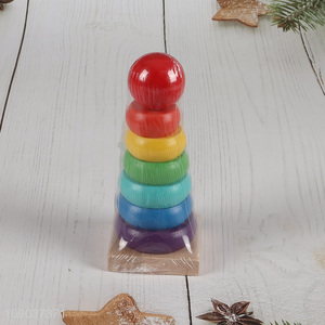Online Wholesale Wooden Rainbow Stacking Tower Toy Learning Toy for Kids Toddlers