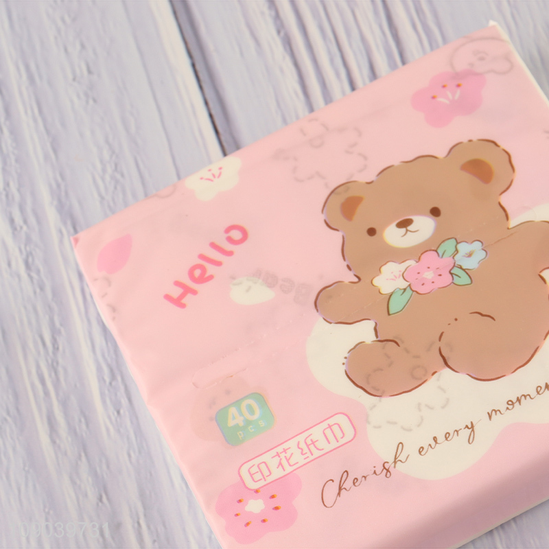 Top sale cartoon printed 40pcs 3ply wood pulp facial tissue napkin