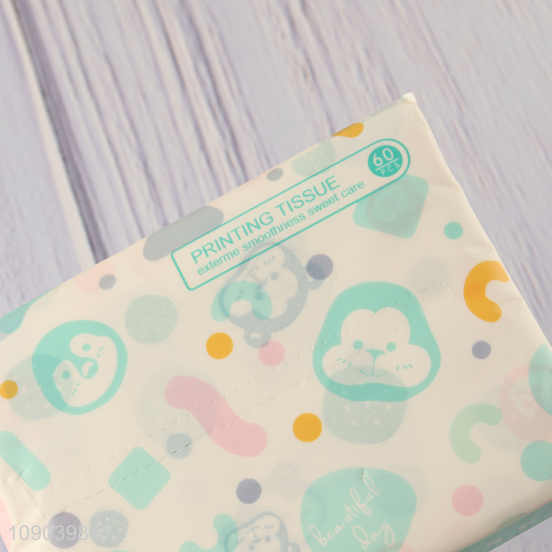 Low price cartoon printed portable 3ply wood pulp tissue facial tissue napkin