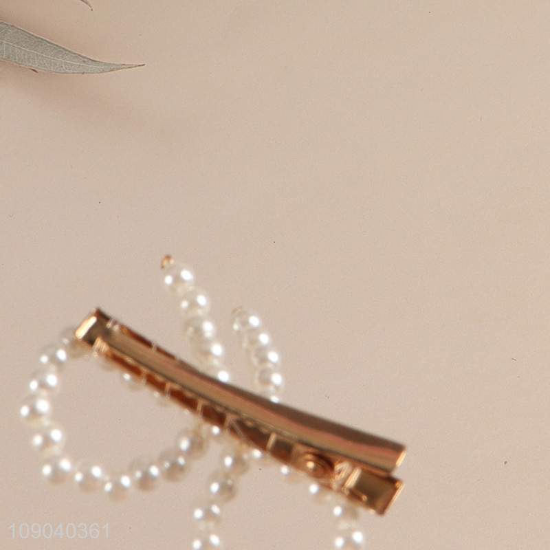 Hot Sale 2PCS Elegant Pearl Bow Hair Clips Hair Barrettes for Women