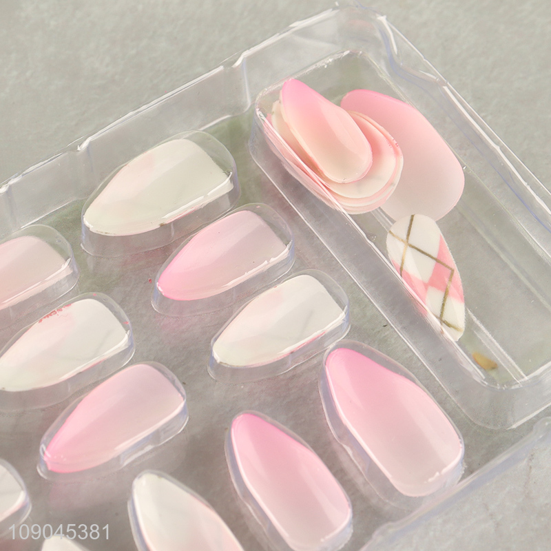 Hot items pink 24pcs women sticky on nails fake nail set nail decoration