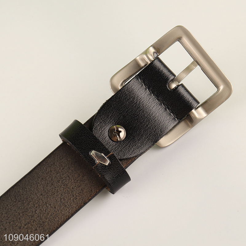 Low price black adjustable jeans belt pu leather belt with pin buckle
