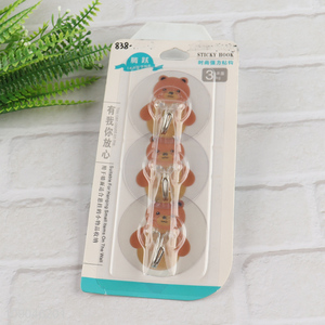 China supplier cartoon bear round heavy duty 3pcs sticky hook wall hook set