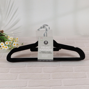 Factory price 8pcs household black coat hanger velvet clothes hanger