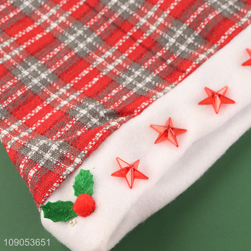 Popular Priduct Plaid Santa Hat Christmas Hat for Adults Kids