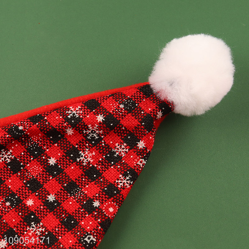 Good Quality Plaid Santa Hat Christmas Hat for Adults & Kids