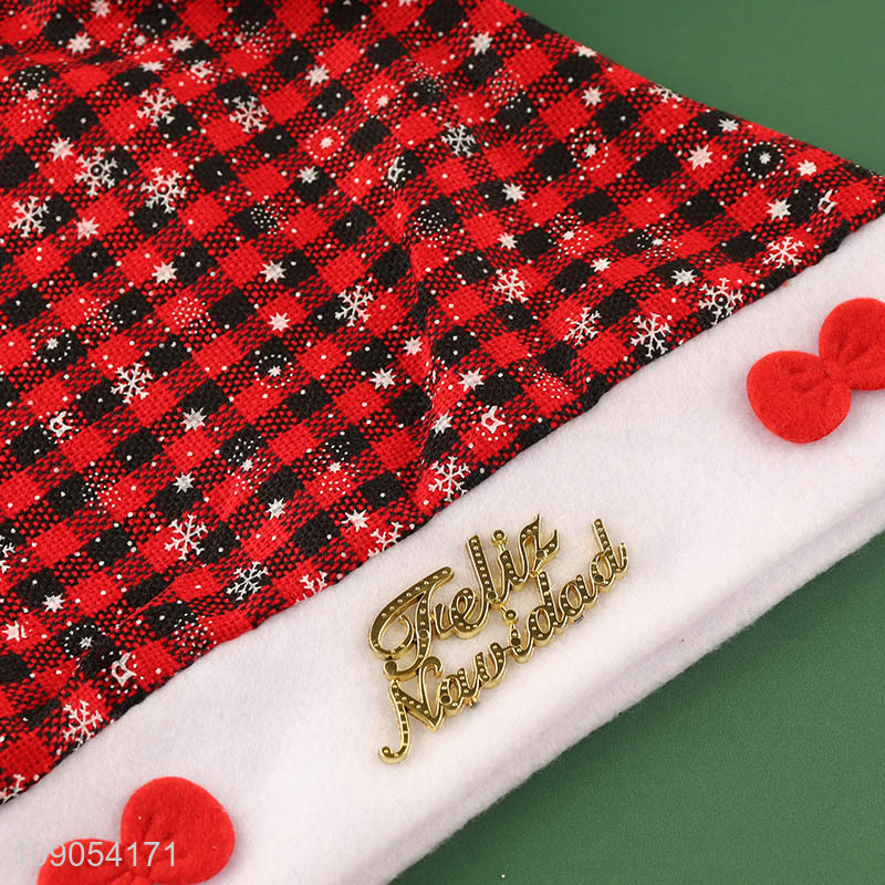 Good Quality Plaid Santa Hat Christmas Hat for Adults & Kids