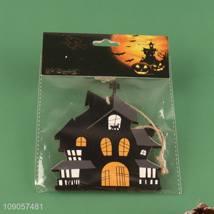 Promotional Halloween Wooden Hanging Ornaments Halloween Wood House with Rope