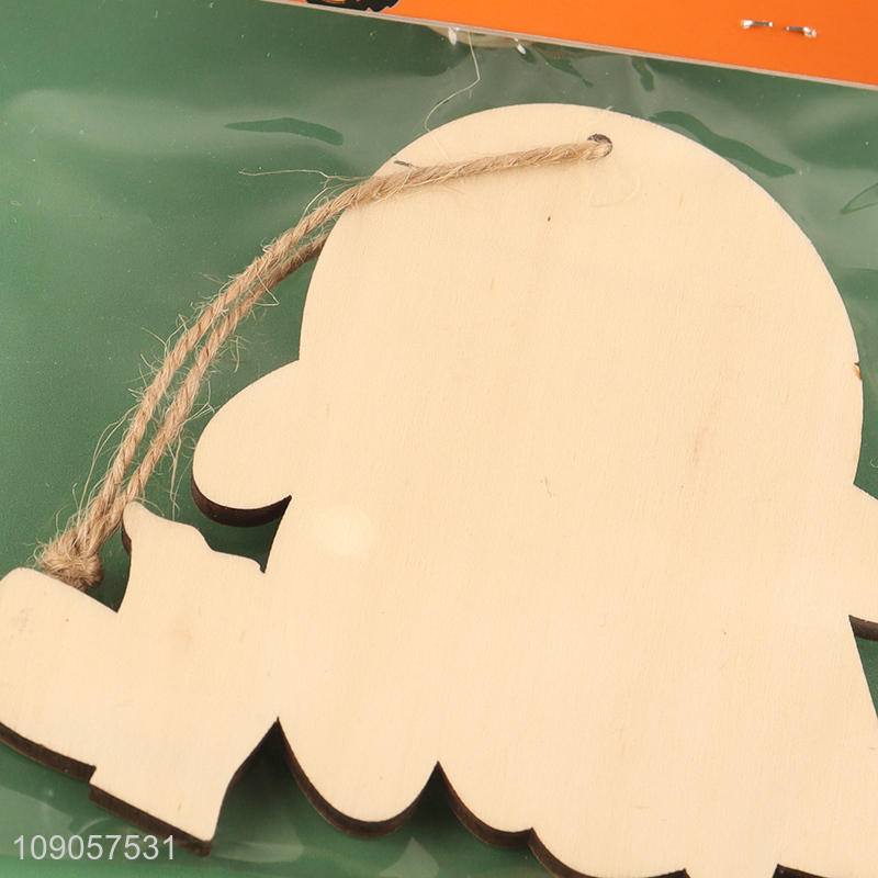 Online Wholesale Halloween Ghost Decorations Wooden Hanging Ornaments with Rope