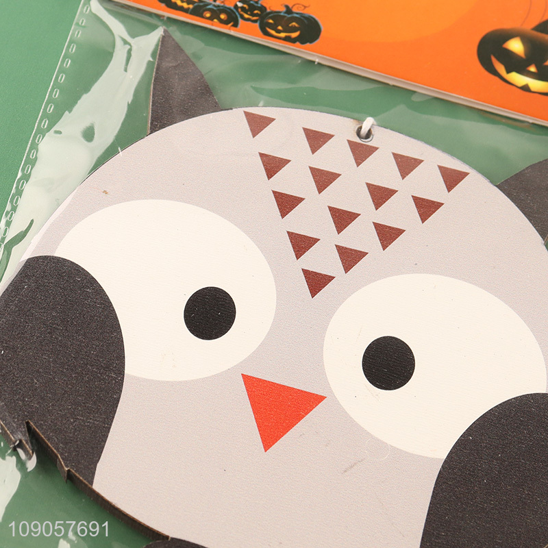 New Product Halloween Wooden Hanging Ornaments Halloween Wood Owl with Rope