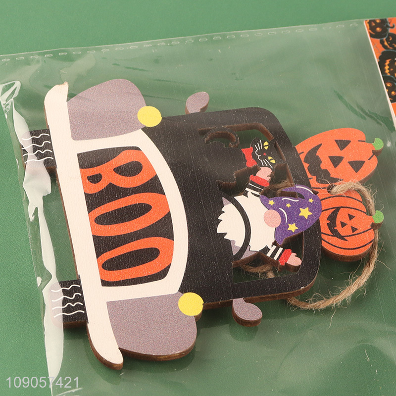 Factory Supply Halloween Wooden Hanging Decorations Wooden Pumpkin Car Ornaments