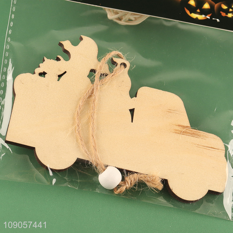 High Quality Halloween Wooden Hanging Decorations Wooden Pumpkin Car with Rope