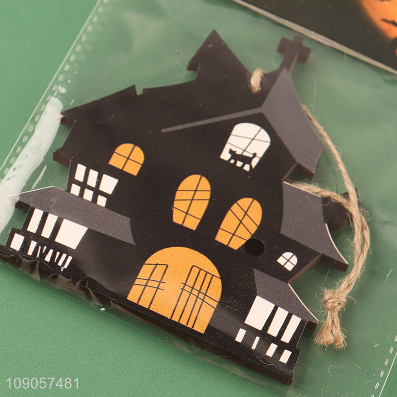 Promotional Halloween Wooden Hanging Ornaments Halloween Wood House with Rope