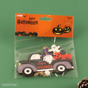 High Quality Halloween Wooden Hanging Decorations Wooden Pumpkin Car with Rope
