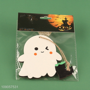 Online Wholesale Halloween Ghost Decorations Wooden Hanging Ornaments with Rope