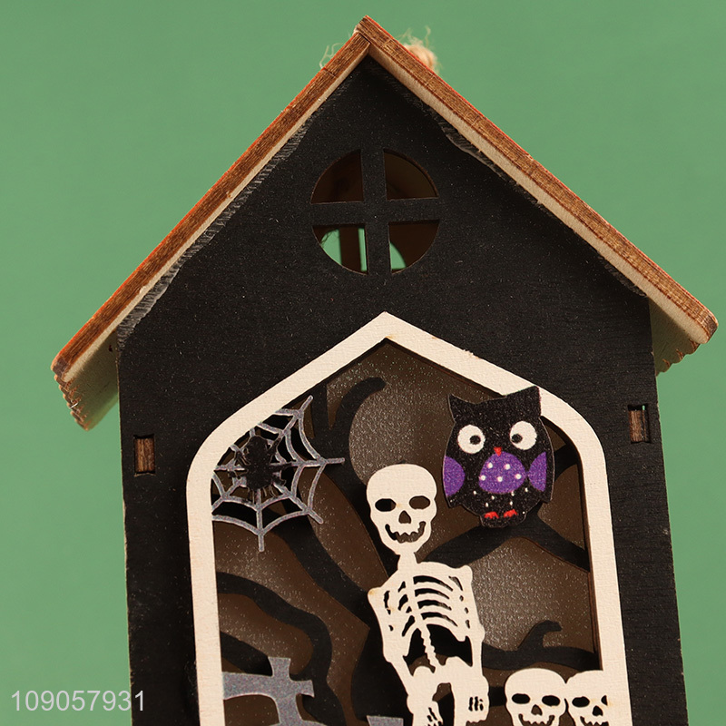 Online Wholesale Light Up Halloween Wooden Hanging Decorations Wooden Hanging House