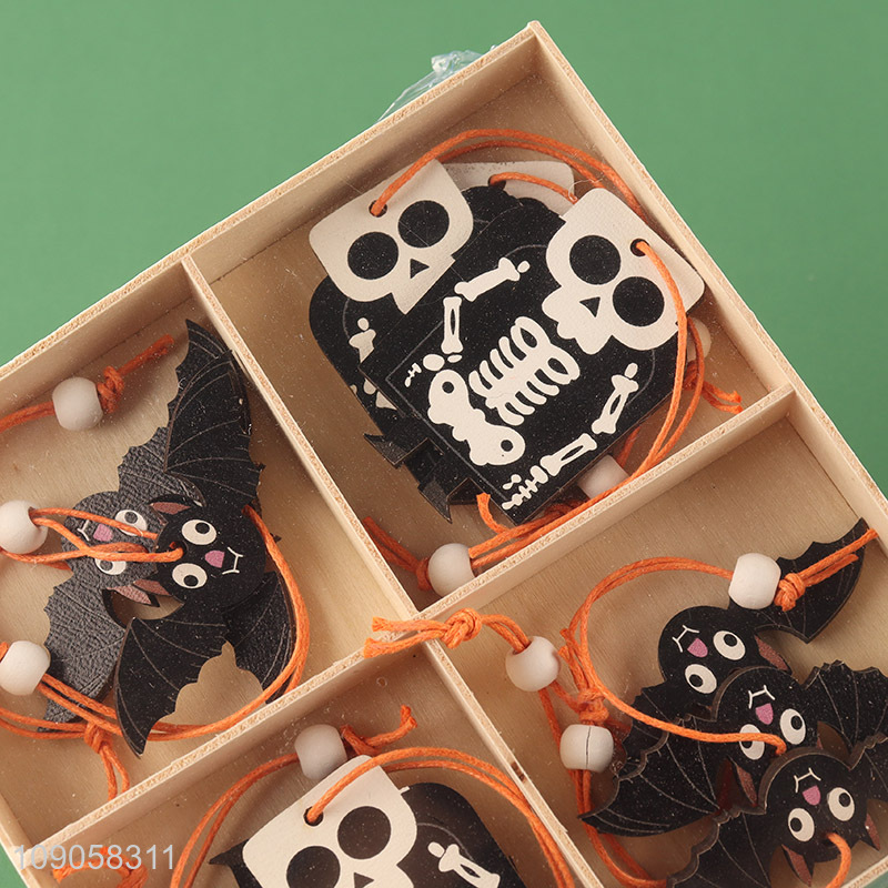 Online Wholesale 12PCS Halloween Wooden Hanging Ornaments Wooden Halloween Tree Ornaments