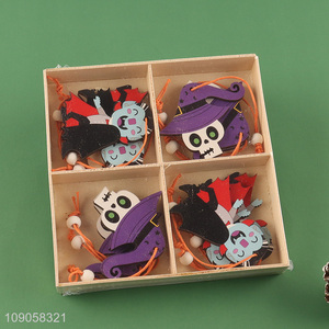 High Quality 12PCS Halloween Wooden Hanging Decorations Small Wooden Ornaments with Rope
