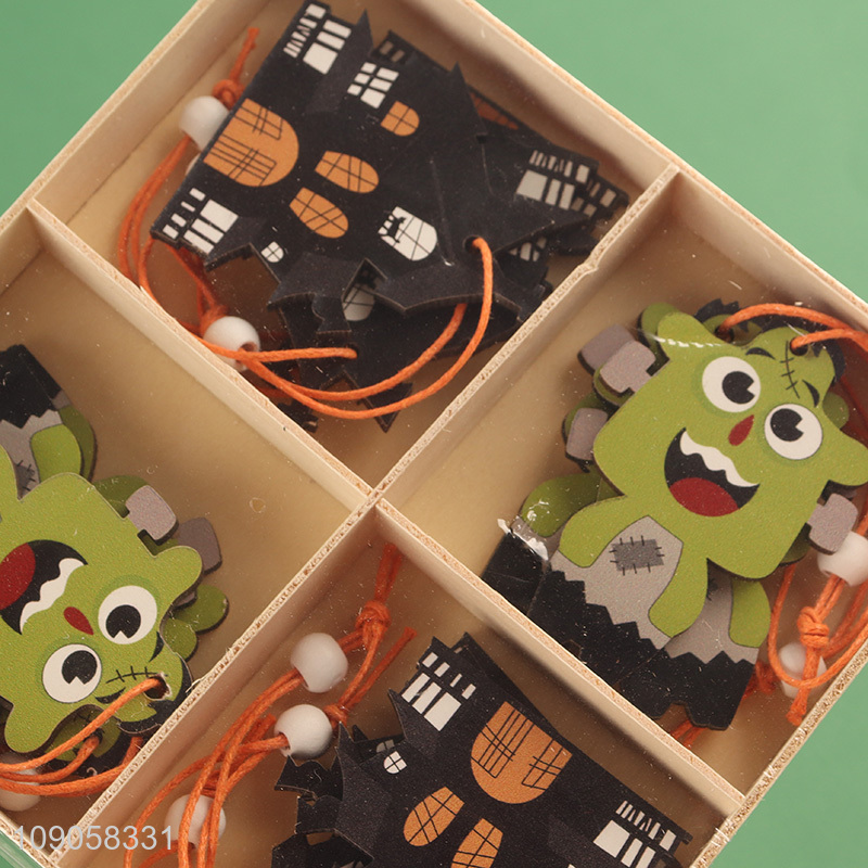 Hot Sale 12PCS Halloween Wooden Decorations Wooden Hanging Ornaments for Party Decor