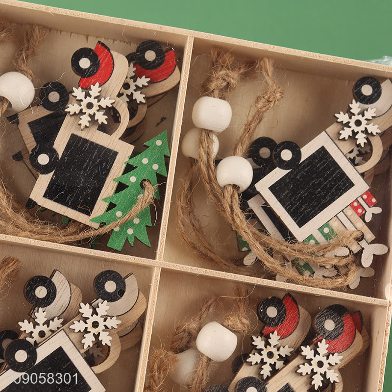 Factory Supply 12PCS Christmas Wooden Hanging Decorations Wooden Christmas Tree Ornaments