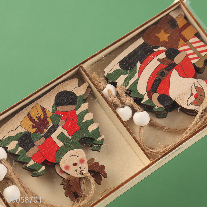 New Product 9PCS Christmas Wooden Hanging Decorations Small Wooden Ornaments with Rope