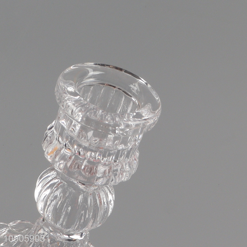 Yiwu market wedding decoration glass clear candlestick candle holder for sale