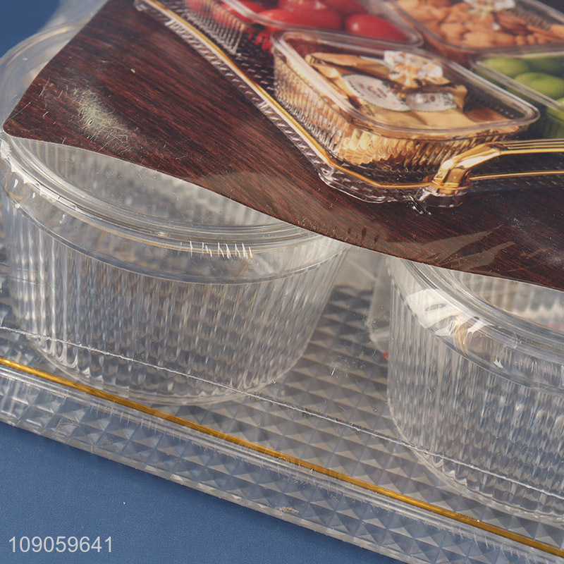 China Product Clear Plastic Serving Platter with 4 Snacks Cotainers