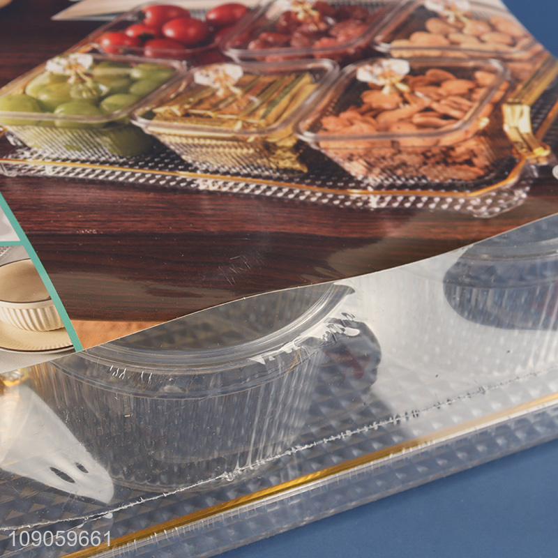 Online Wholesale Clear Plastic Serving Platter with 6 Snacks Organizers