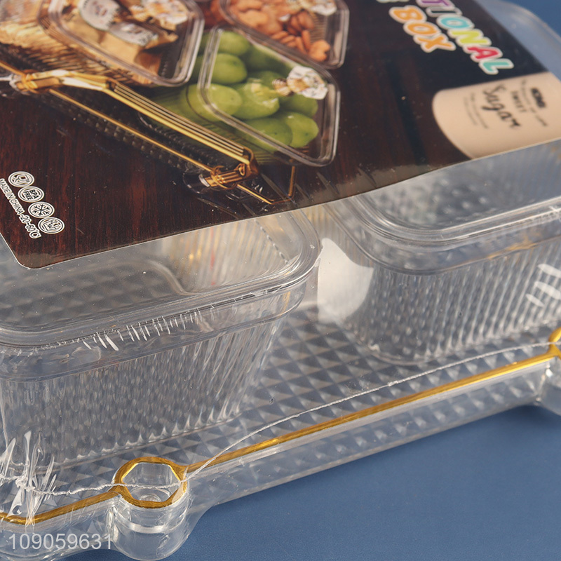 Wholesale Clear Plastic Serving Tray with 4 Snacks Organizers