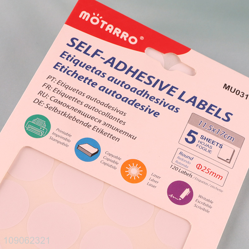 Good Quality 5 Sheets 120 Lables Round Self-Adhesive Lables for Office School