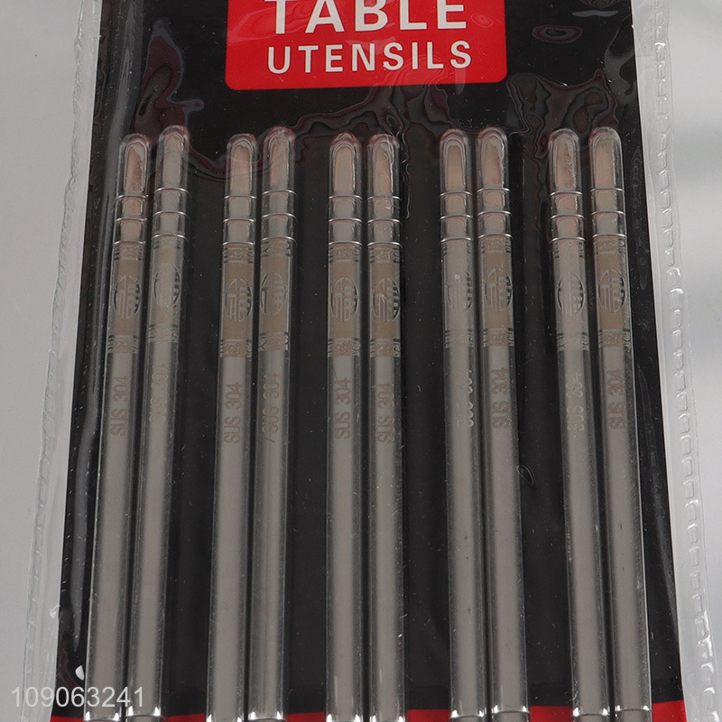 China Imports 5 Pairs Food Grade 304 Stainless Steel Chopsticks Metal Chopsticks