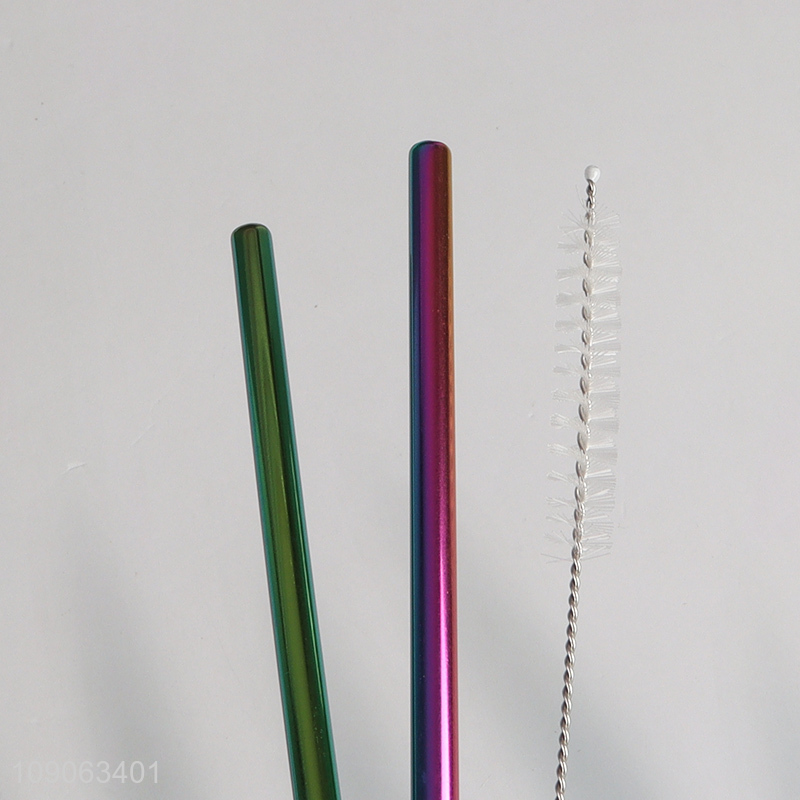 Good Quality 6 Pack Stainless Steel Straws Bent Straws with 1 Straw Brush