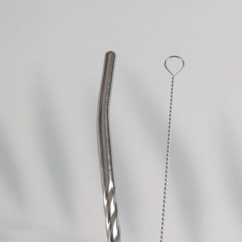 Factory Price 6 Pack Reusable Stainless Steel Spoon Straws with 1 Straw Brush