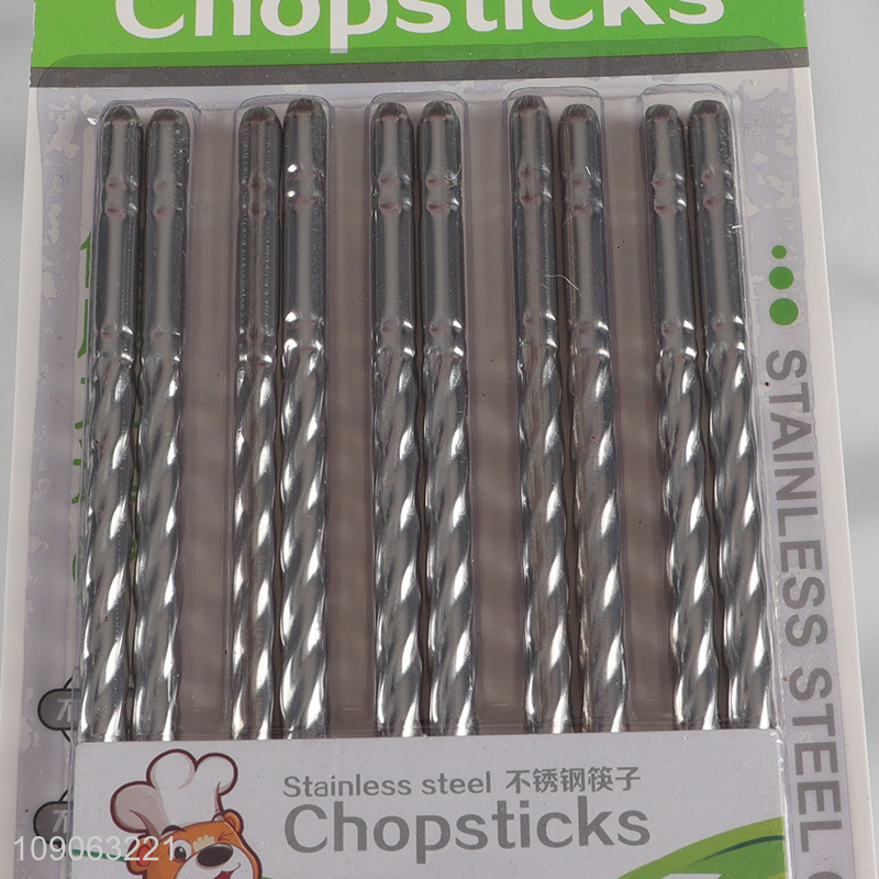 Good Quality 5 Pairs Metal Chopsticks 201 Stainless Steel Spiral Chopsticks