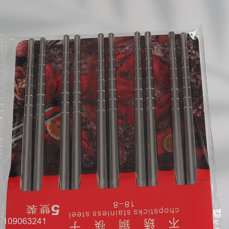 China Imports 5 Pairs Food Grade 304 Stainless Steel Chopsticks Metal Chopsticks