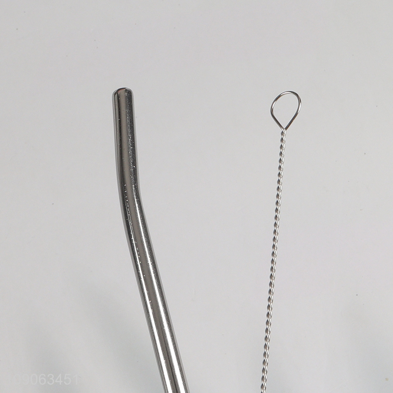 Factory Supply 6 Pack Stainless Steel Spoon Straws with 1 Straw Cleaner Brush